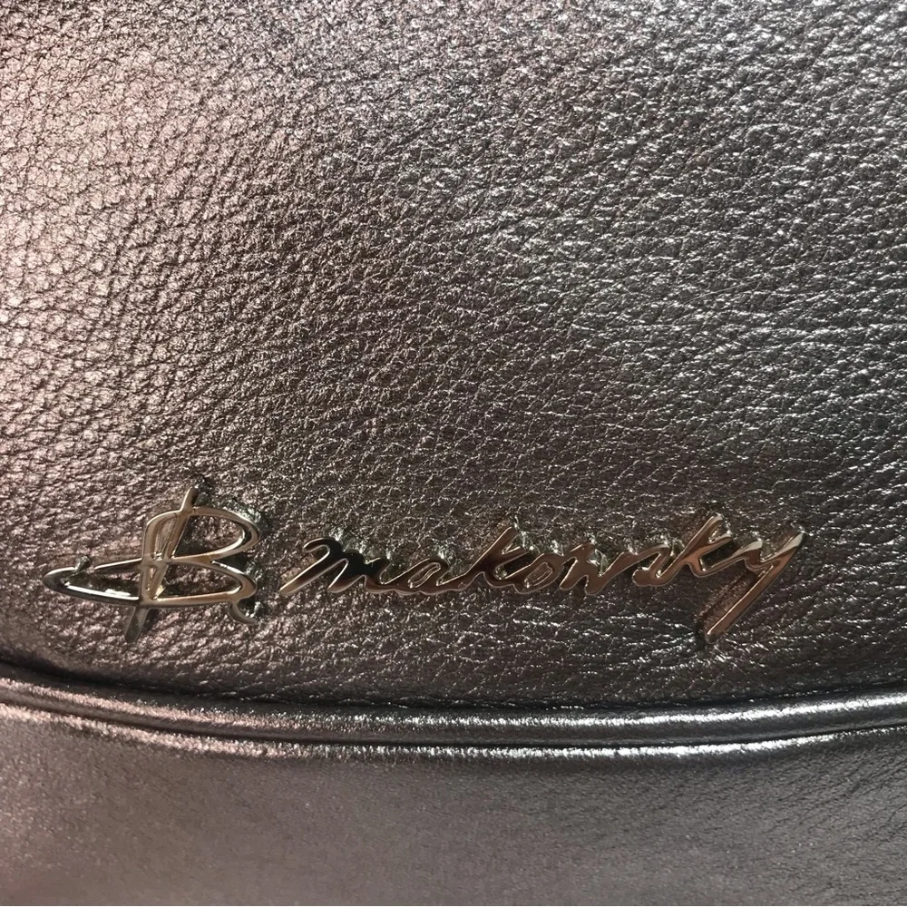 b. makowsky Pewter Metallic Leather XL Tote Bag NWT